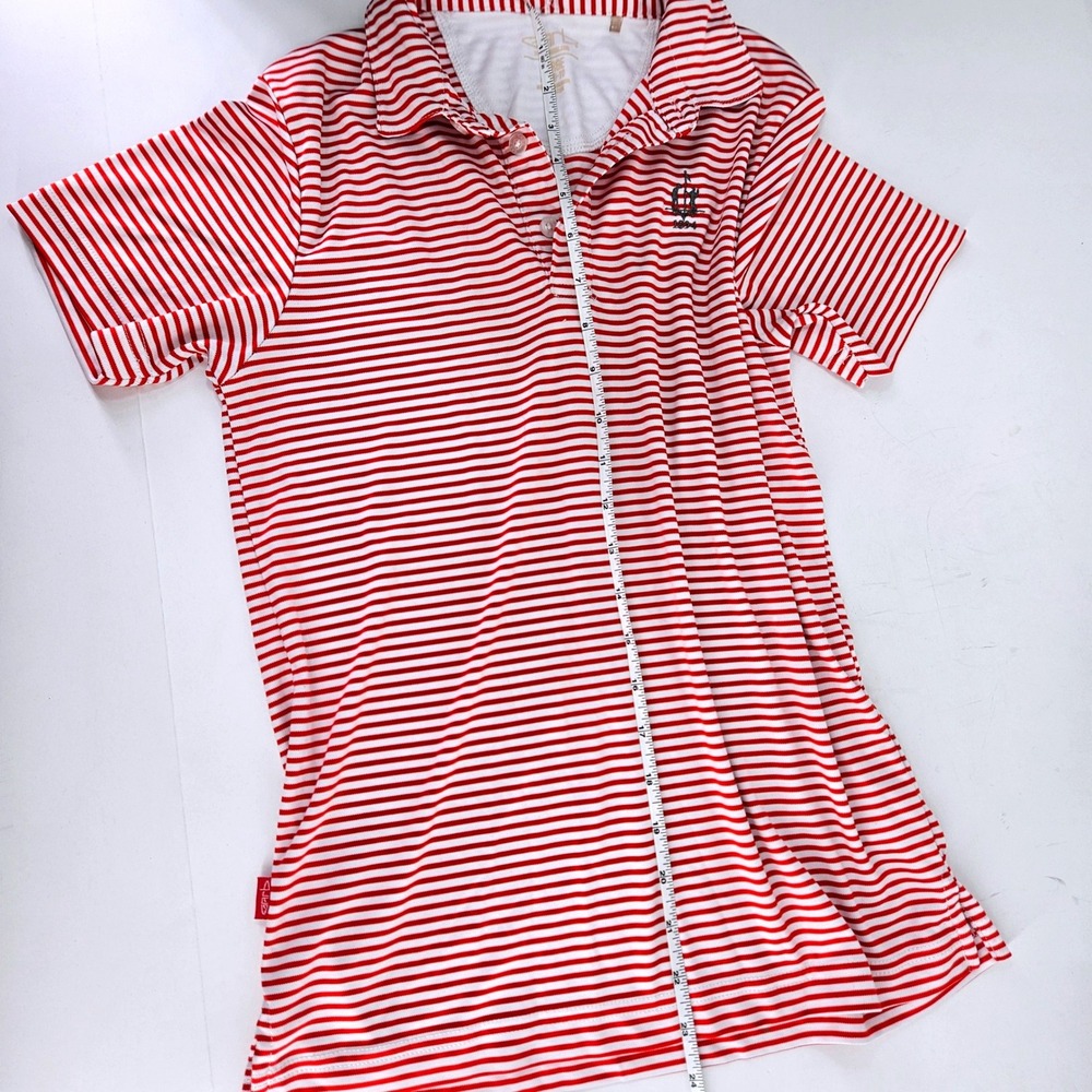 Garb Boys Red White Striped Polo Wicking Shirt Size Large 8-10 Golf Performance - Picture 6 of 9